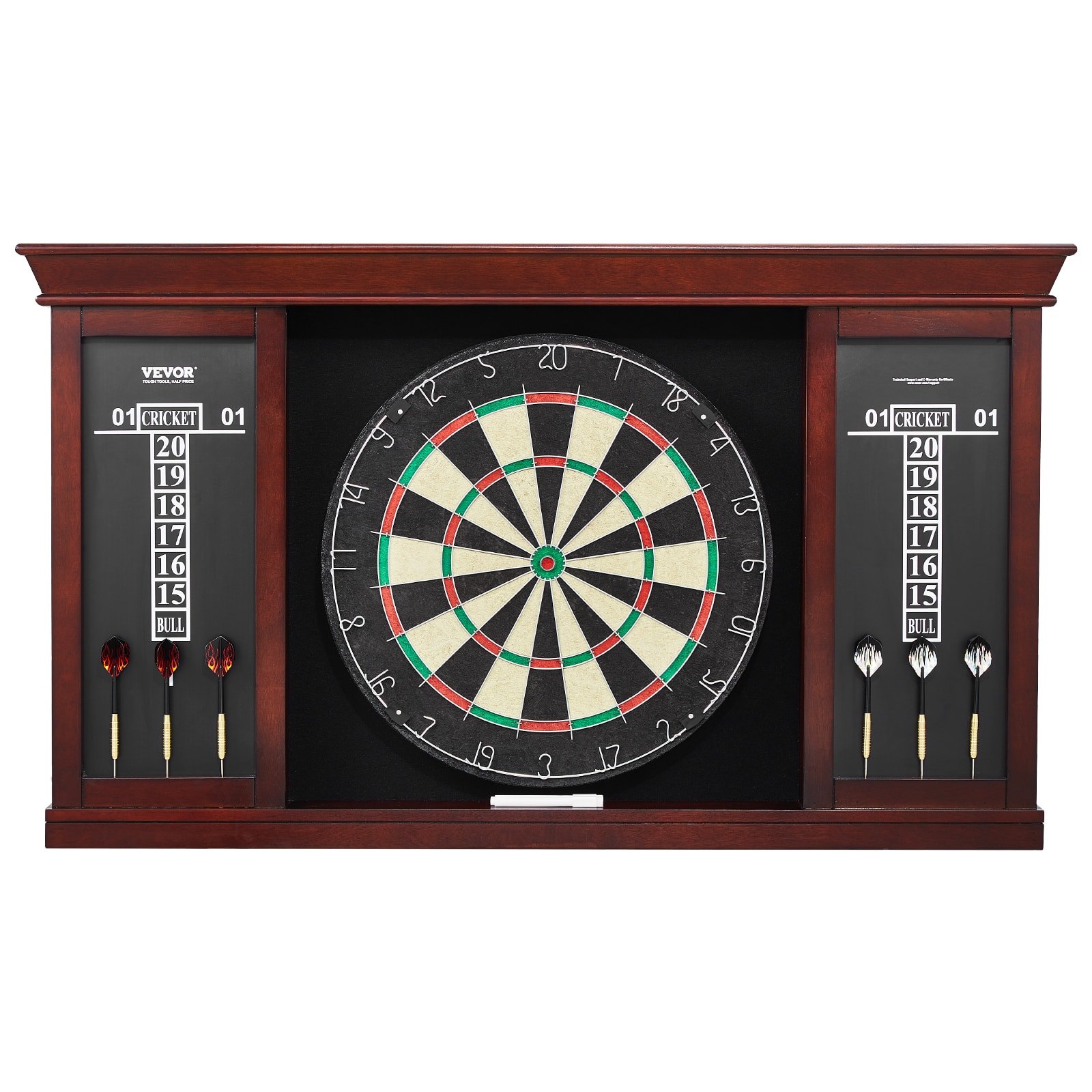 VEVOR - Dartboard and Cabinet Set, Ready-to-Play Bundle Official Size Dartboard Cabinet Set, Steel Tip Dart Cabinet - Brown
