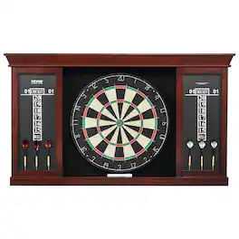 VEVOR - Dartboard and Cabinet Set, Ready-to-Play Bundle Official Size Dartboard Cabinet Set, Steel Tip Dart Cabinet - Brown