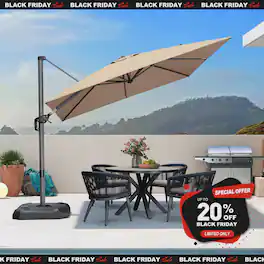 PURPLE LEAF - 9 ft. Square Aluminum Outdoor Patio Cantilever Umbrella Offset 360° Rotation Umbrella with Base for Garden Deck Pool - Beige