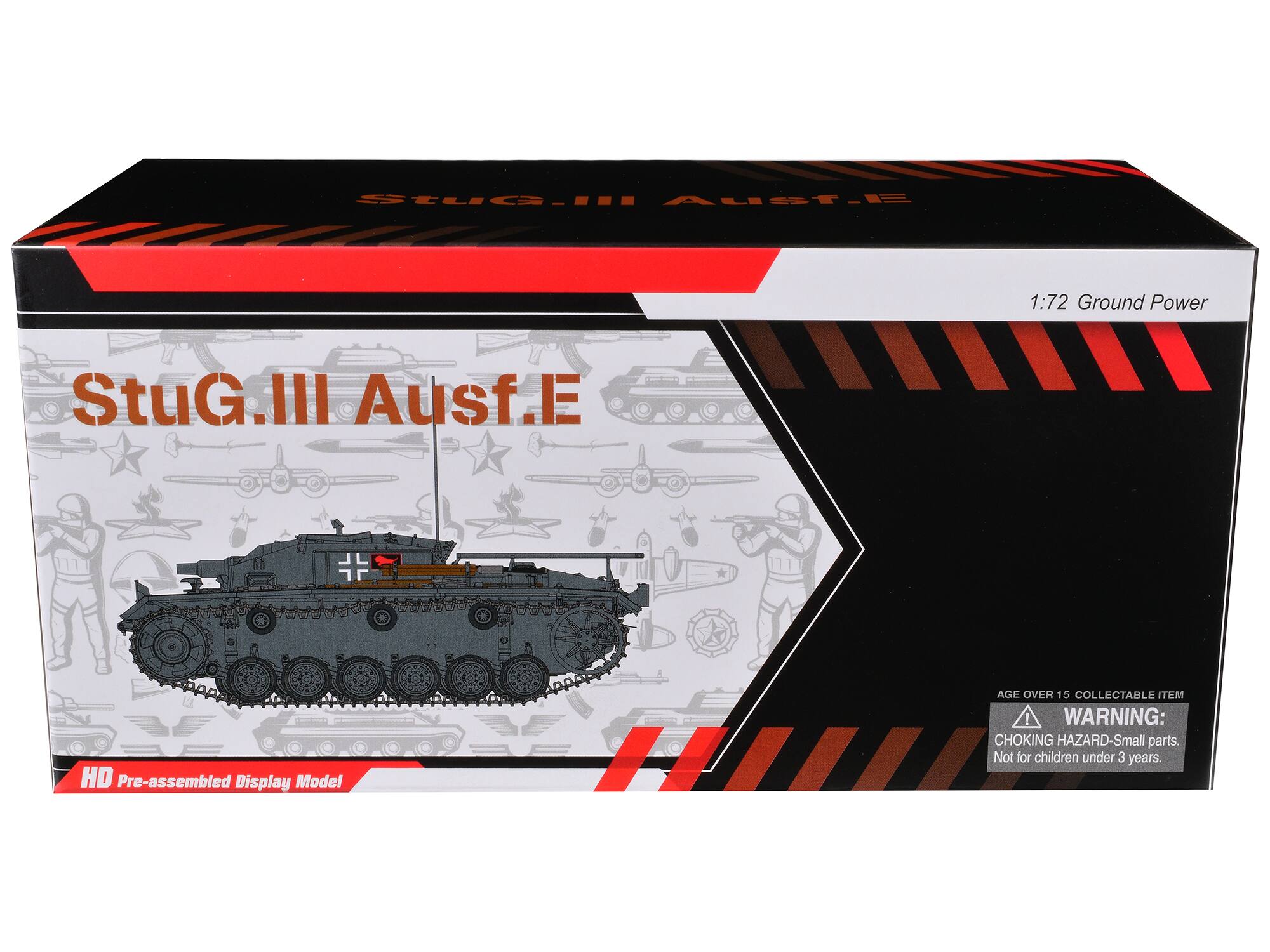 StuG.III Ausf.E  
1:72 Ground Power  
HD Pre-assembled Display Model  
AGE OVER 15 COLLECTABLE ITEM  
WARNING: CHOKING HAZARD - Small parts. Not for children under 3 years.