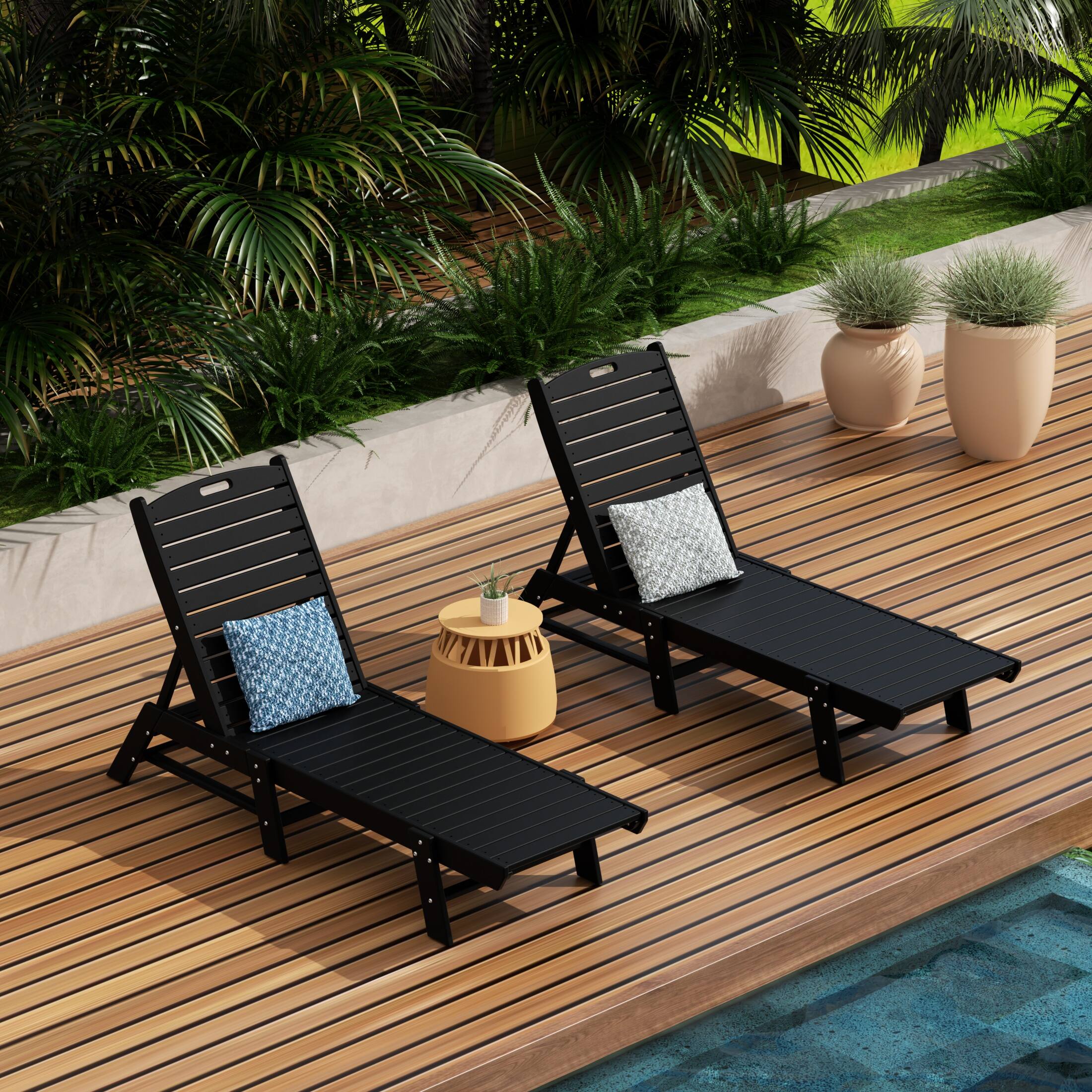 Angle. WestinTrends - WestinTrends Malibu Poly Reclining Outdoor Patio Chaise Lounge Chair Adjustable (Set of 2) - Black.