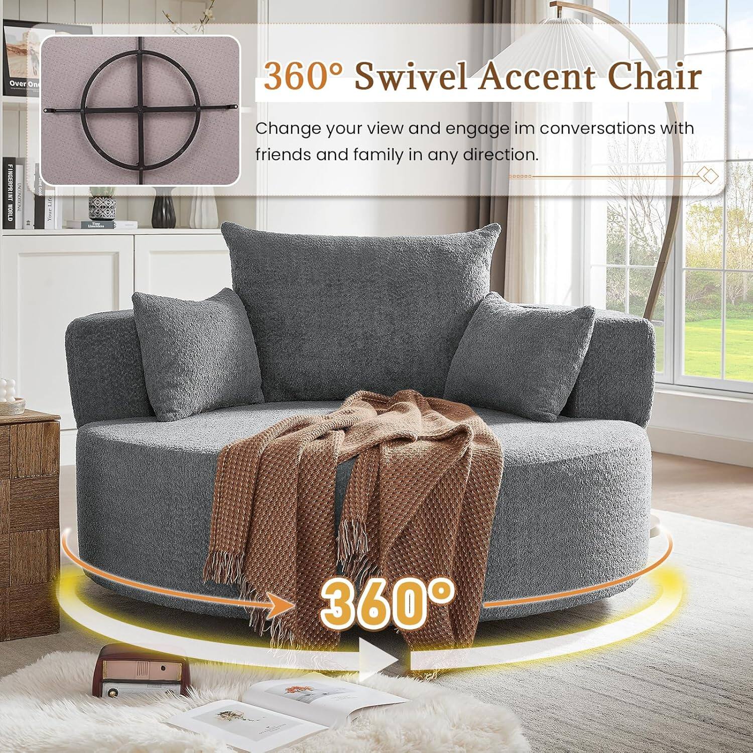 360° Swivel Accent Chair

Change your view and engage in conversations with friends and family in any direction.