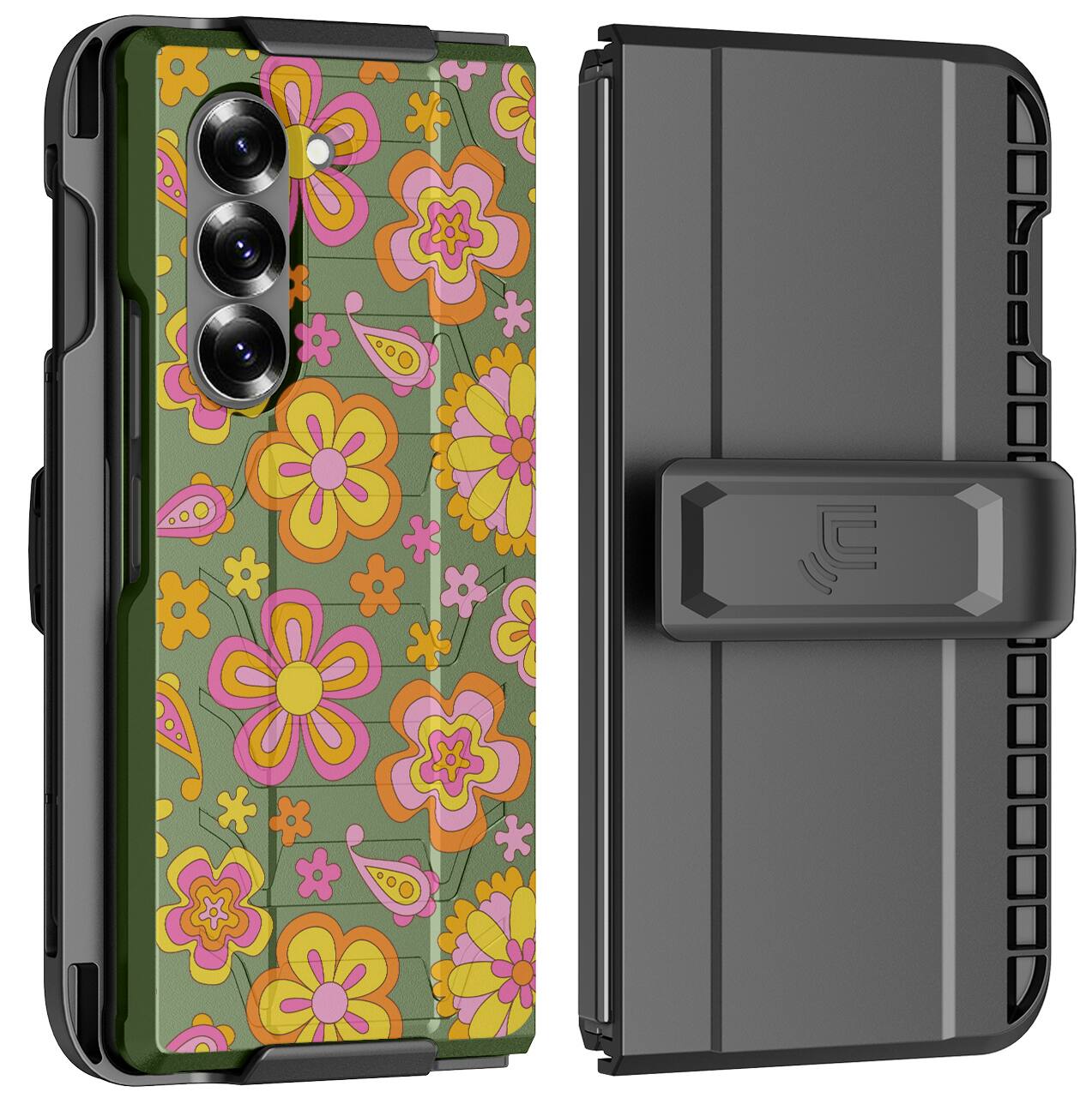Alt View 2. Nakedcellphone - Combo for Samsung Galaxy Z Fold 6 - Special Ops Phone Case and Belt Clip Holster - Retro Flower.