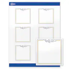 Avery - Labels, 3" x 3", Glossy Gold & Navy Border/Florals - White