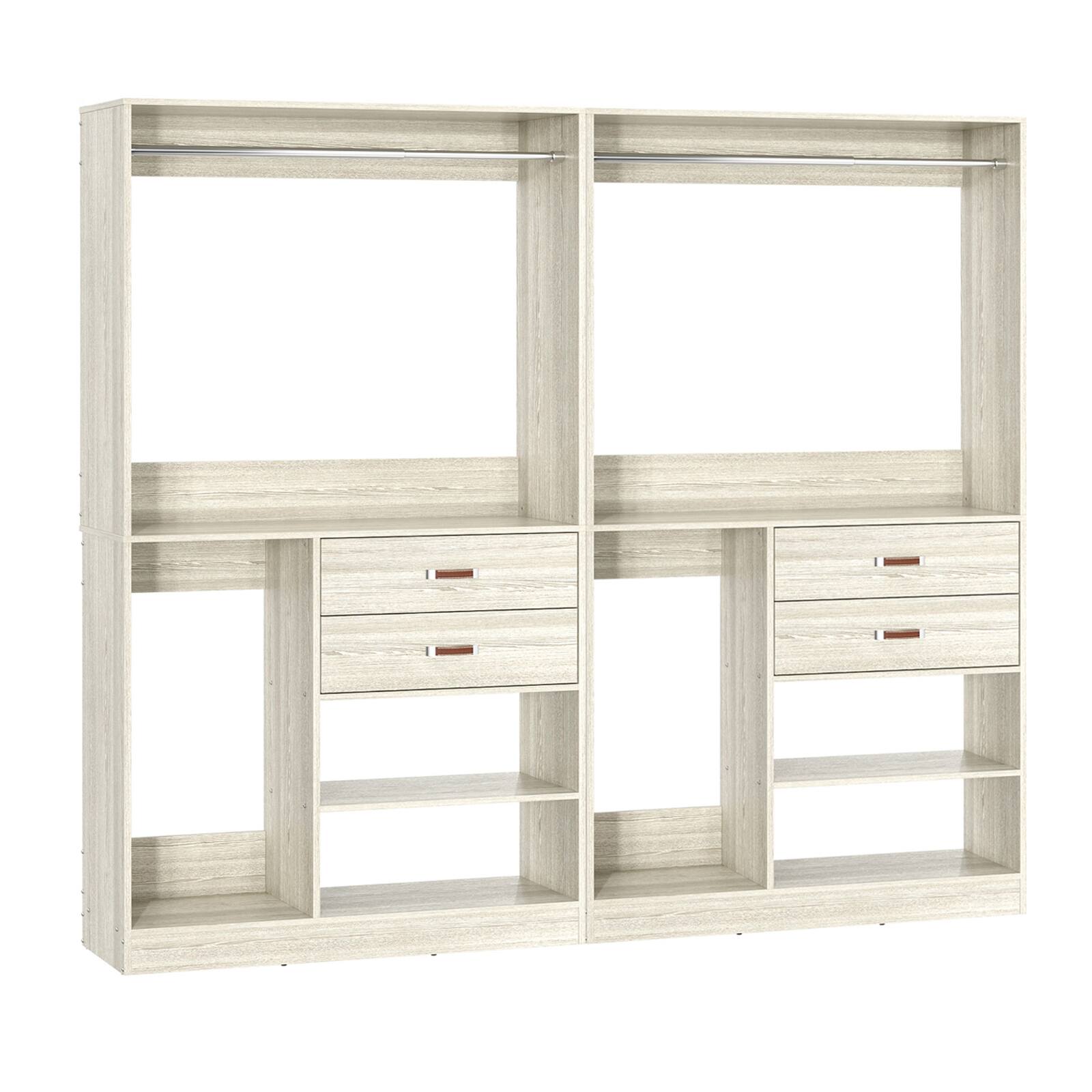 Angle. Aheaplus - 80'' Wide Closet Organizer, 4 Drawers, 2 Hanging Rods and Shelves, 2 Piece Set - Beige Oak.