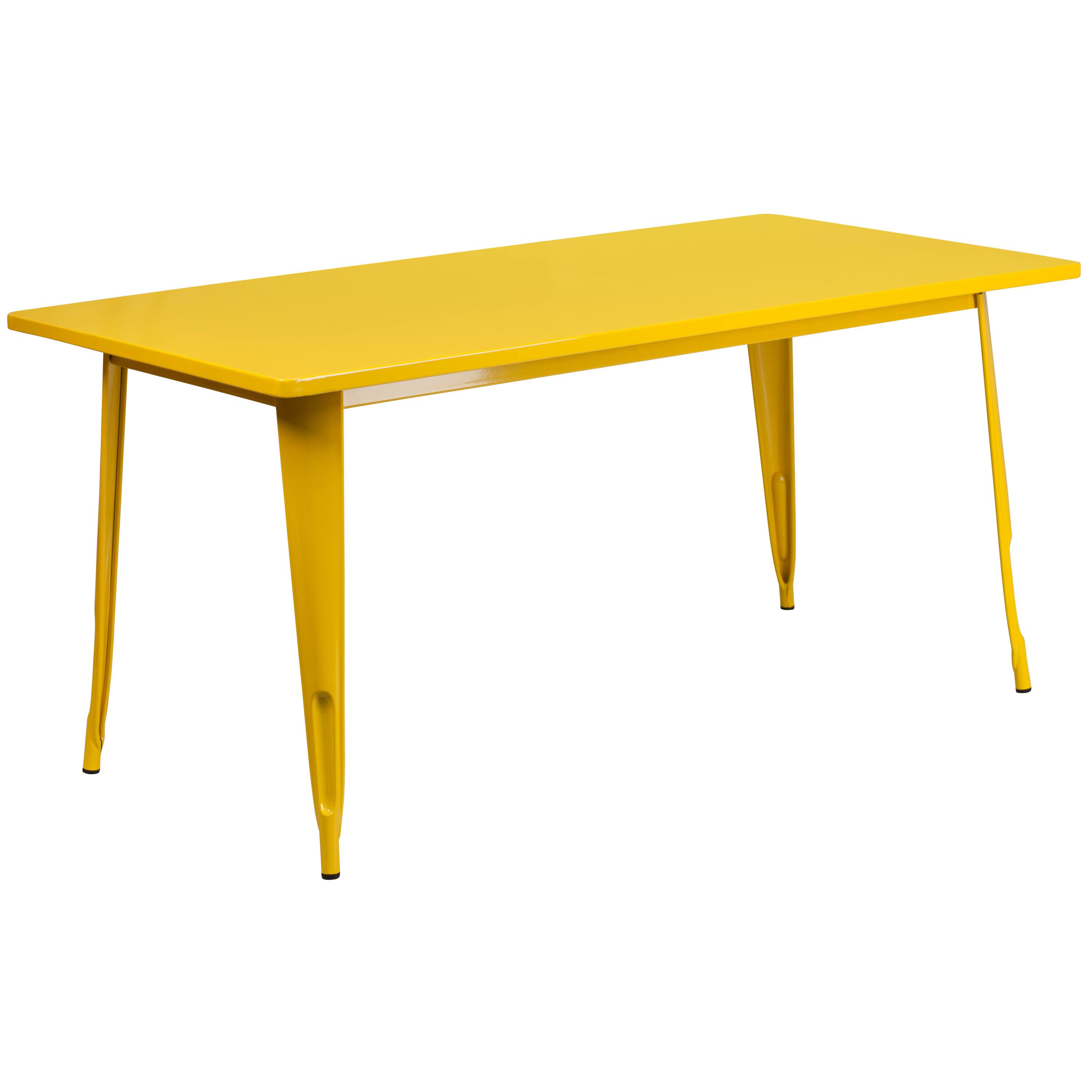 Alt View 3. Emma + Oliver - Commercial Grade Rectangular Metal Indoor-Outdoor Table Set with 4 Stack Chairs - Yellow.