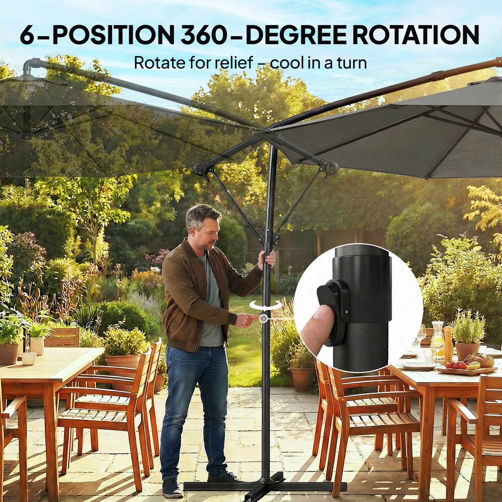 6-POSITION 360-DEGREE ROTATION  
Rotate for relief - cool in a turn