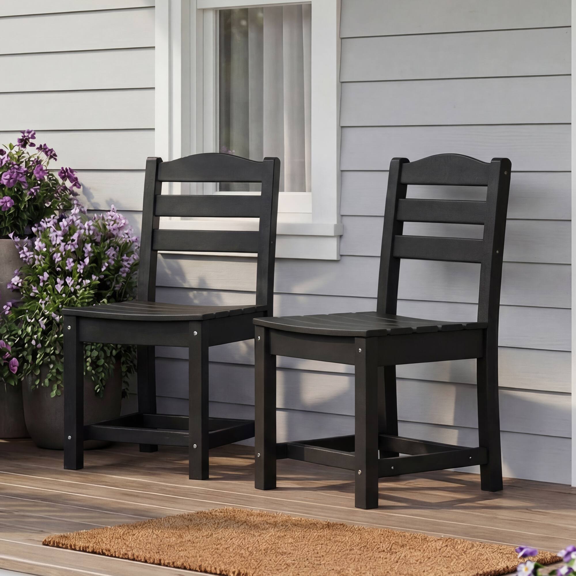 Left. Famapy - Pairs of HDPE Outdoor Armless Dining Chair - 4 Colors Weatherproof Patio Chair for Garden, Poolside 330LBS Capacity - Black.