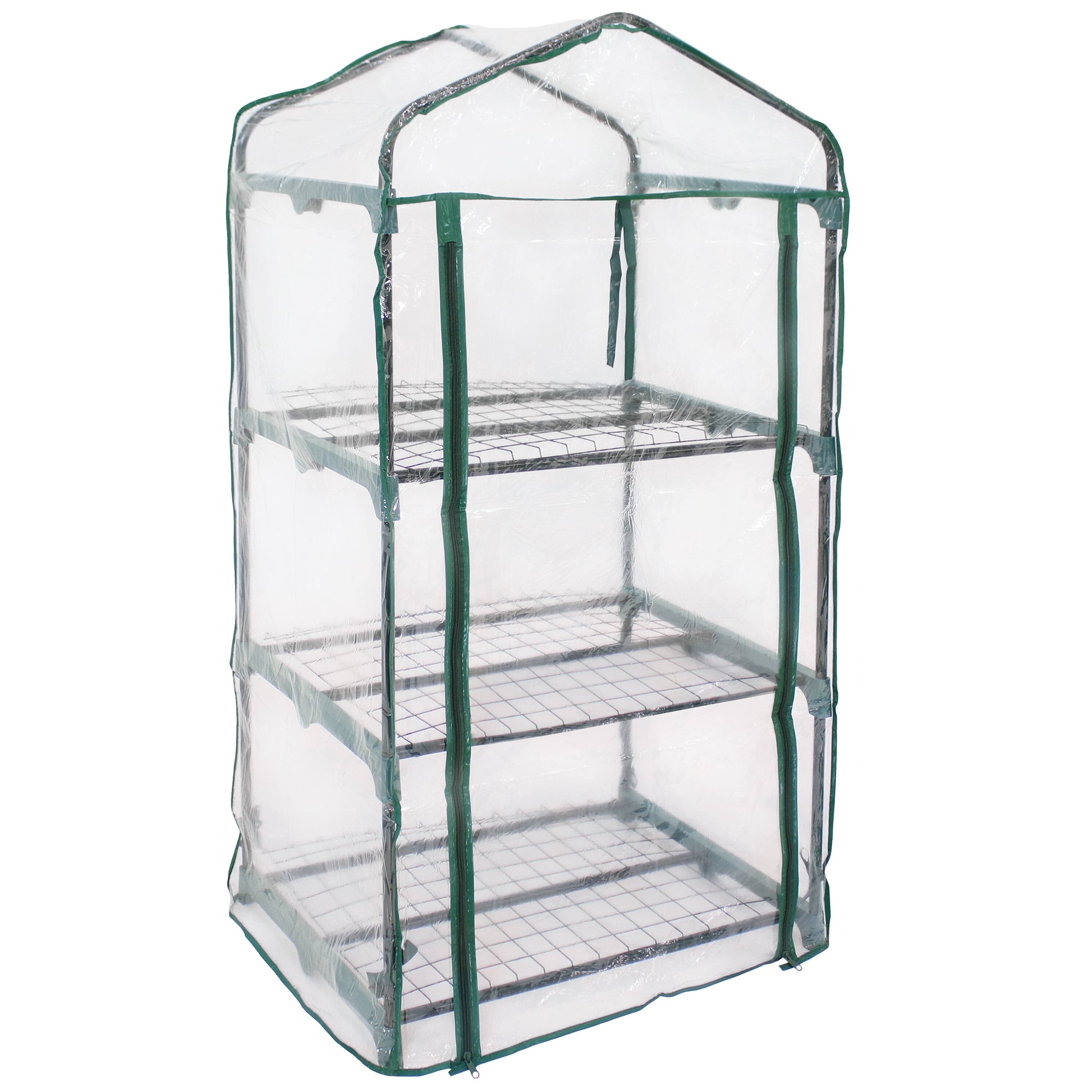 Alt View 9. Sunnydaze - Iron PVC Cover Mini Greenhouse with 3 Shelves/Zipper - Clear.