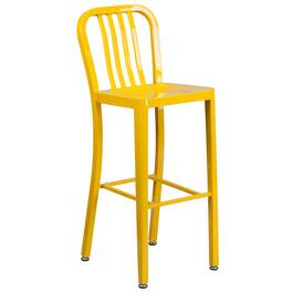 Emma + Oliver - Commercial Grade 30"H Colorful Metal Indoor-Outdoor Vertical Slat Back Barstool - Yellow