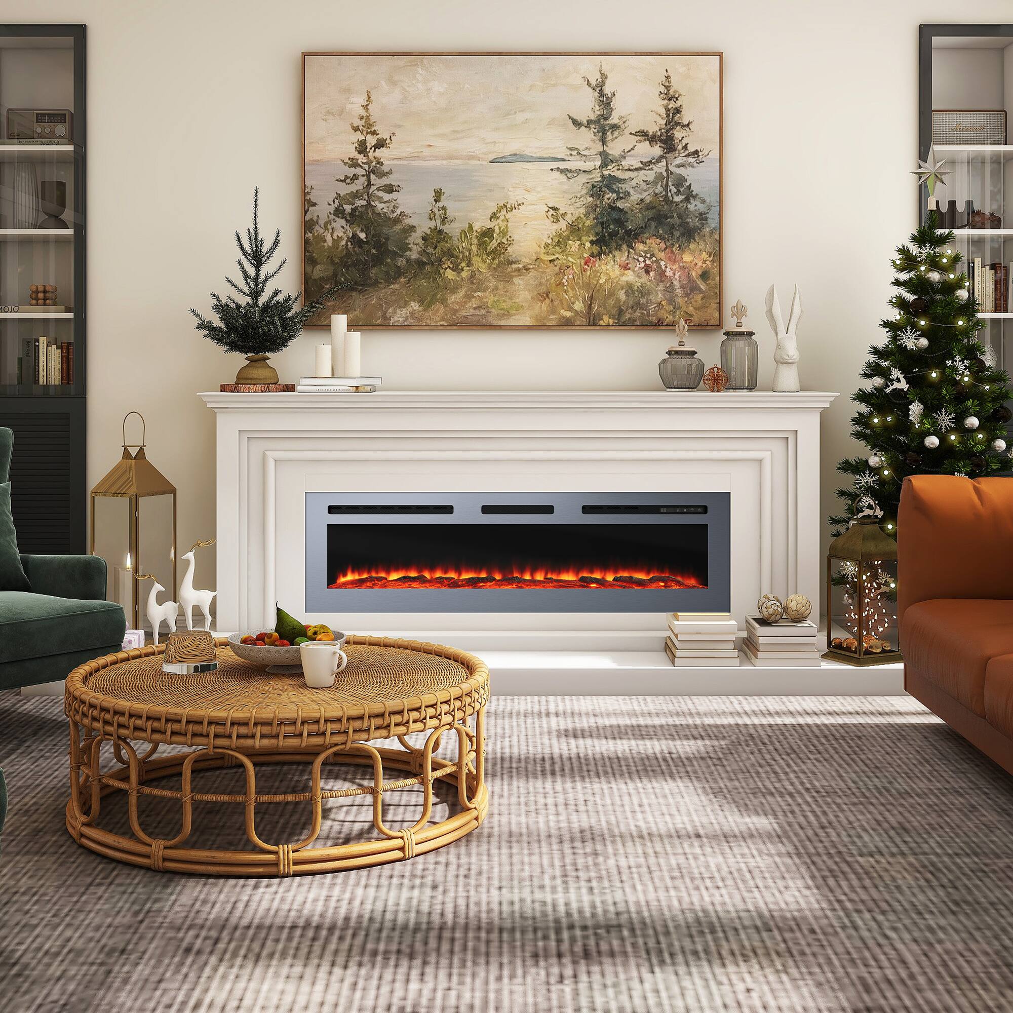 Angle. Mondawe - 60" Stainless Steel Electric Fireplace - Silver.