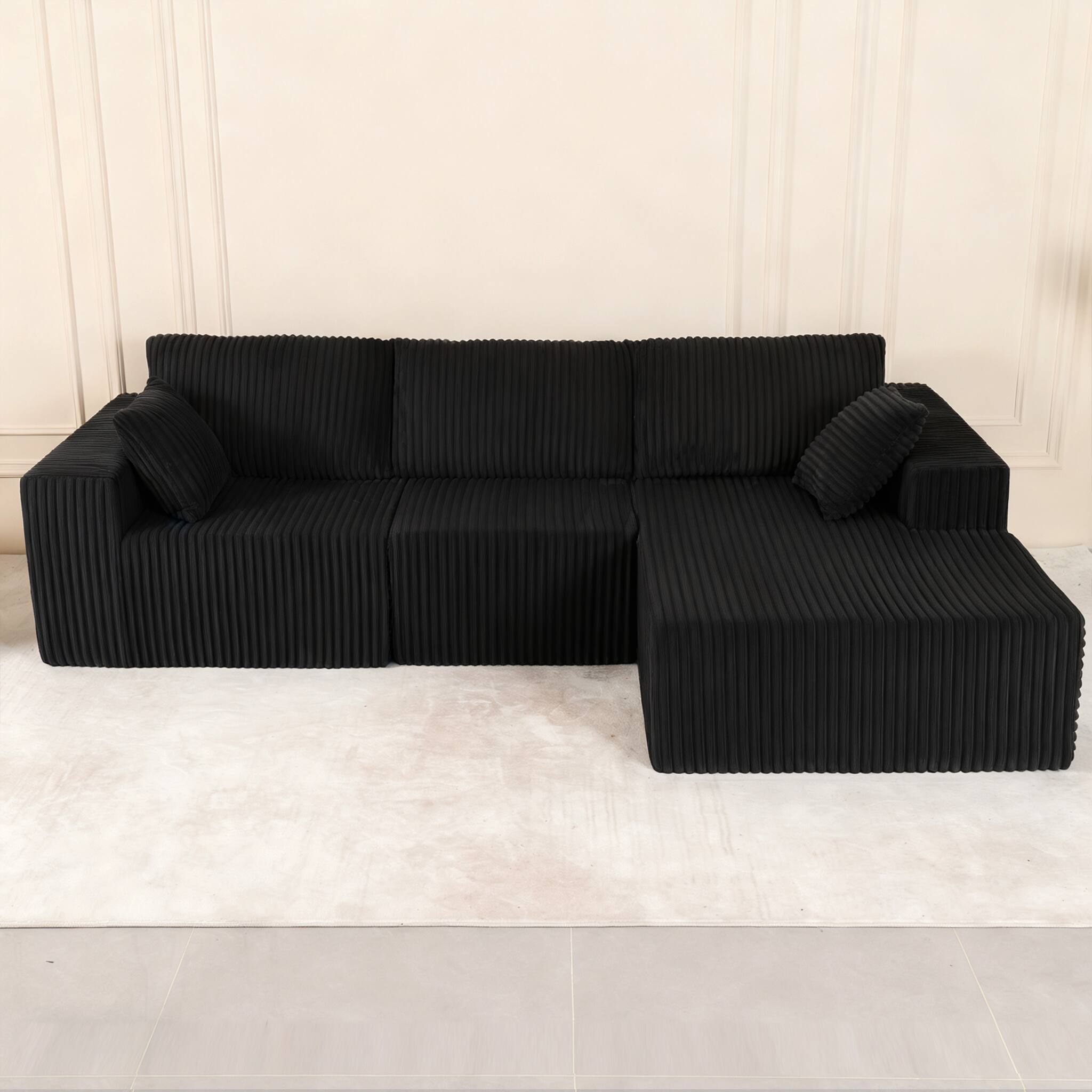 Angle. Anysun - 107.5" Modular Right Facing Cloud Combination Sofa – L-Shaped Living Room Sofa with Recliner, Modern Minimalist Design - Black.