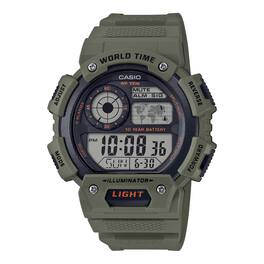 Unisex Olive- Dial Digital World Time Watch - Casio AE‑1400WH‑3A - Green