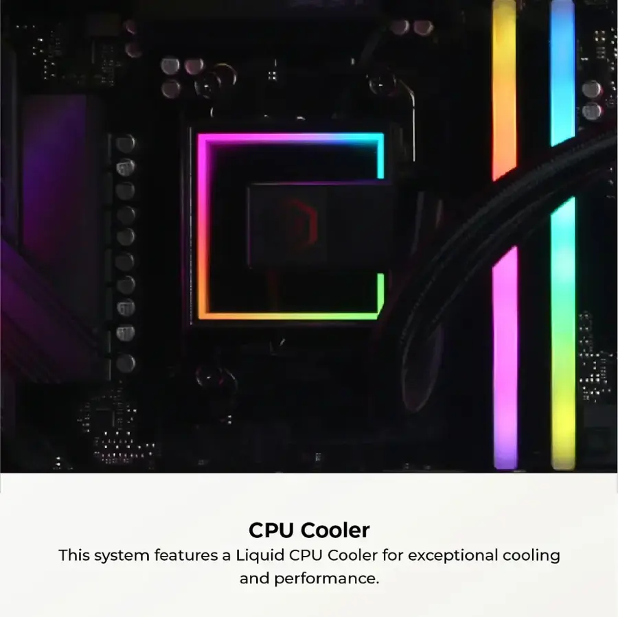 This system features a Liquid CPU Cooler for exceptional cooling and performance.