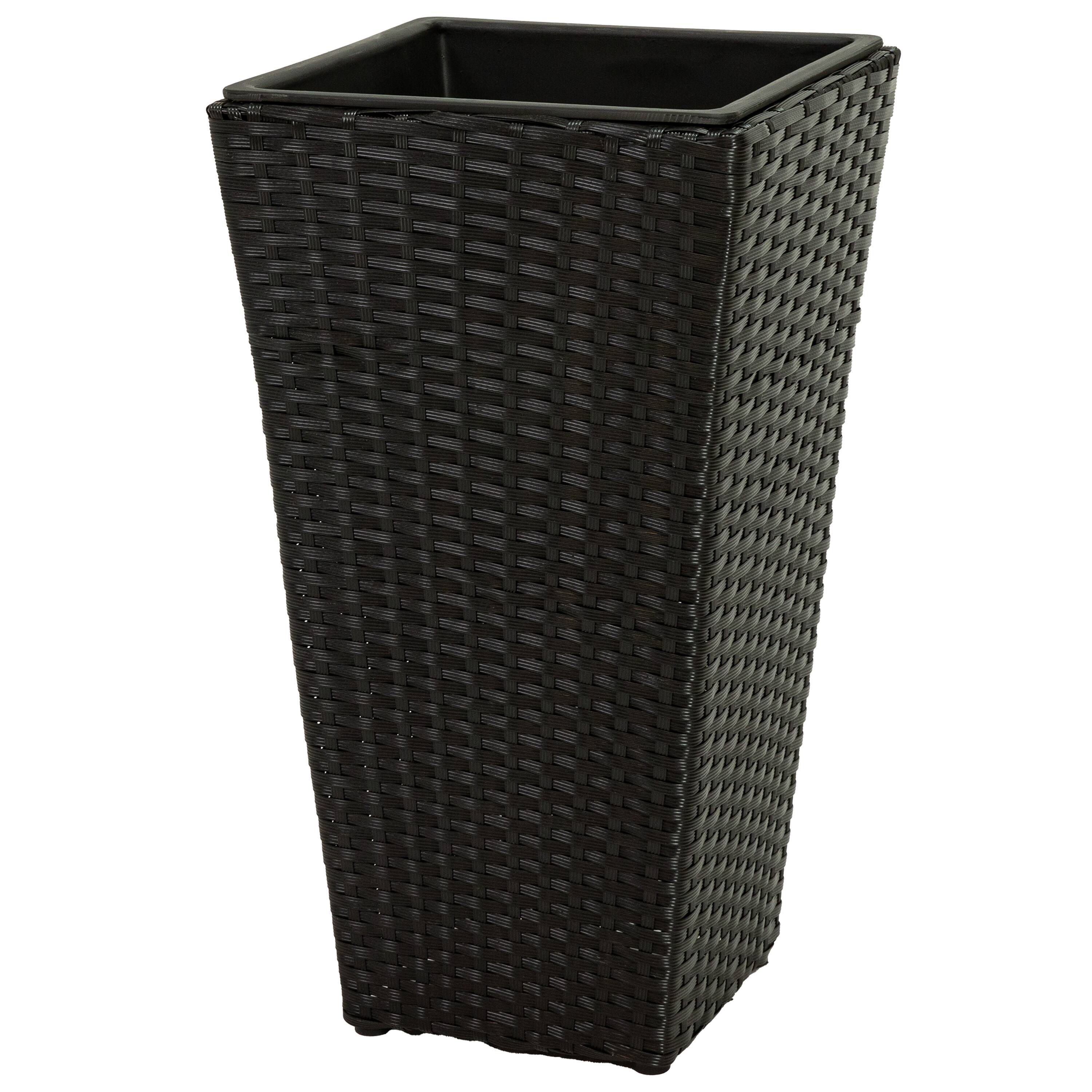 Alt View 8. Sunnydaze - 24" H Polyrattan Tall Square Planter - Set of 2 - Black.