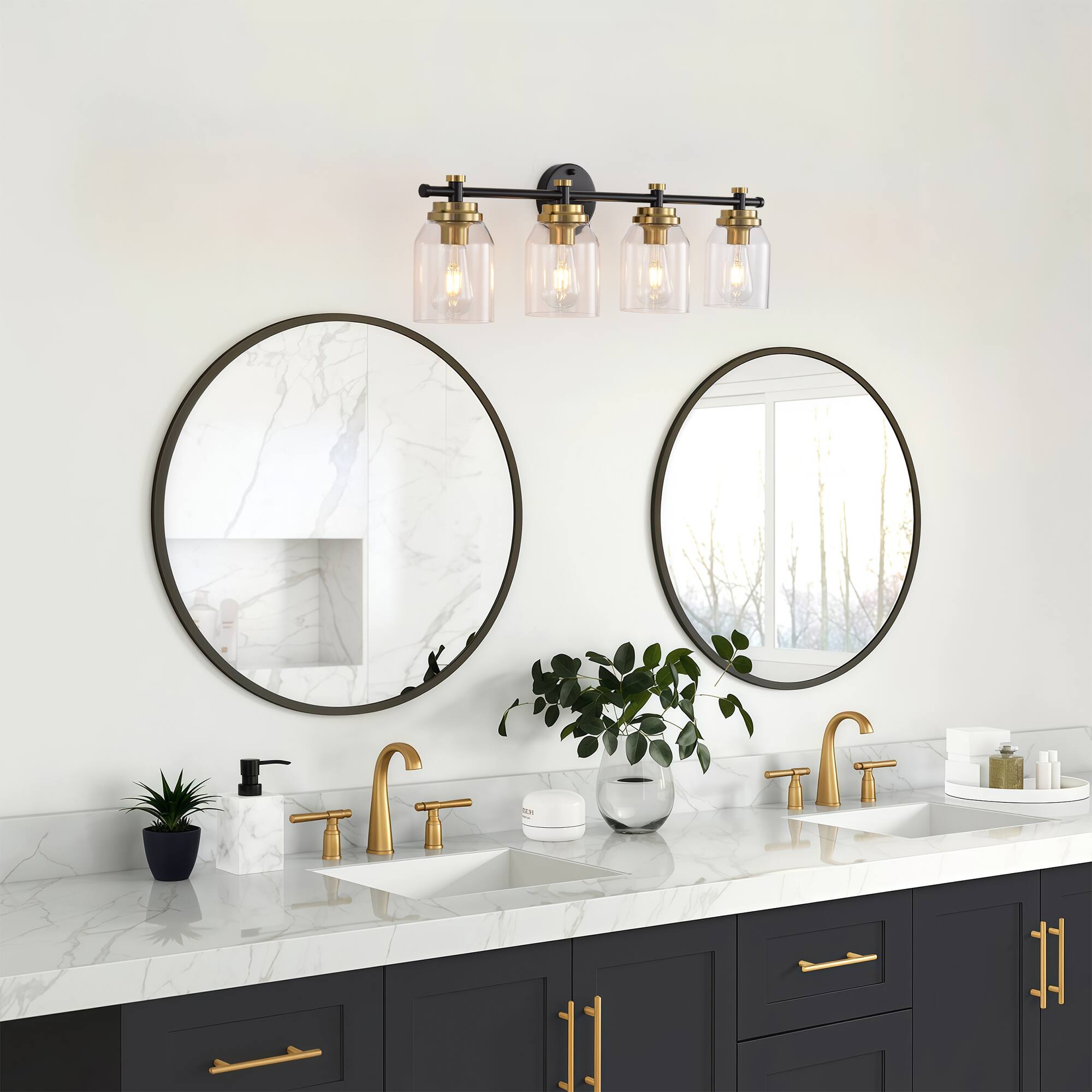 Alt View 1. RYHNUYNE - 4 Light Bathroom Light Fixtures Black and Gold Bathroom Wall Lights Modern Vanity Light with Clear Glass Shade - Black.