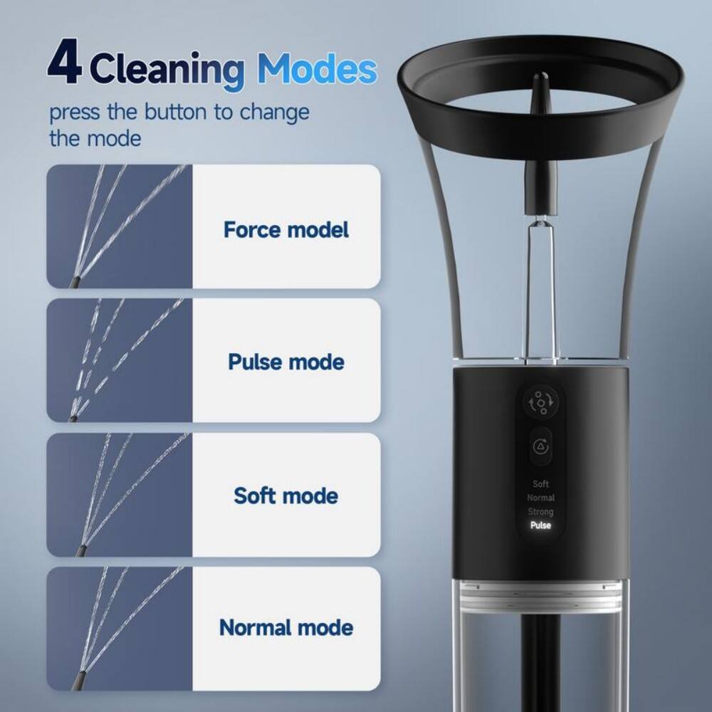 4 Cleaning Modes  
press the button to change the mode  

- Force model  
- Pulse mode  
- Soft mode  
- Normal mode