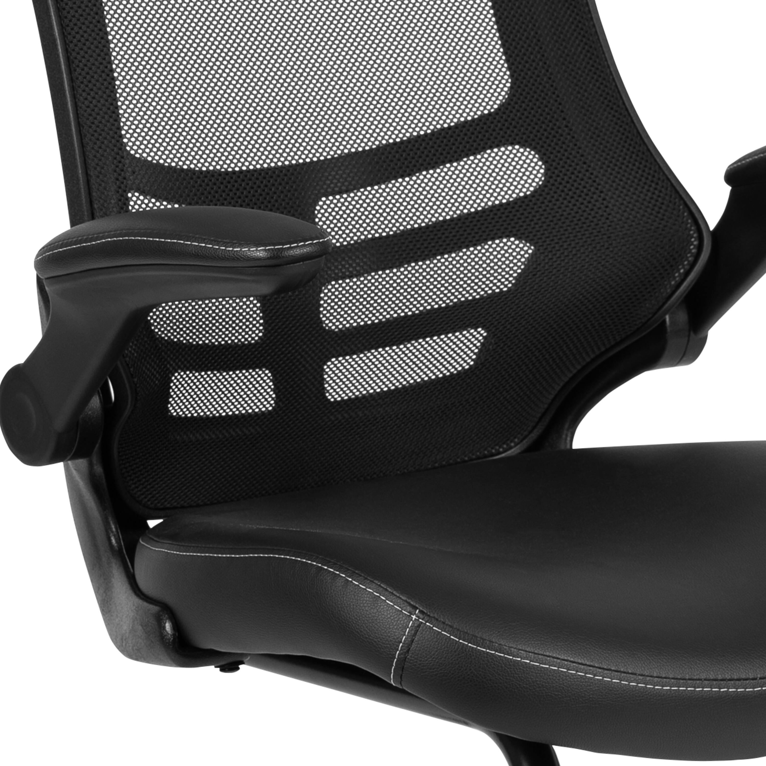Alt View 10. Emma + Oliver - Mesh Sled Base Side Reception Chair with Flip-Up Arms-Office Waiting Room - Black LeatherSoft.