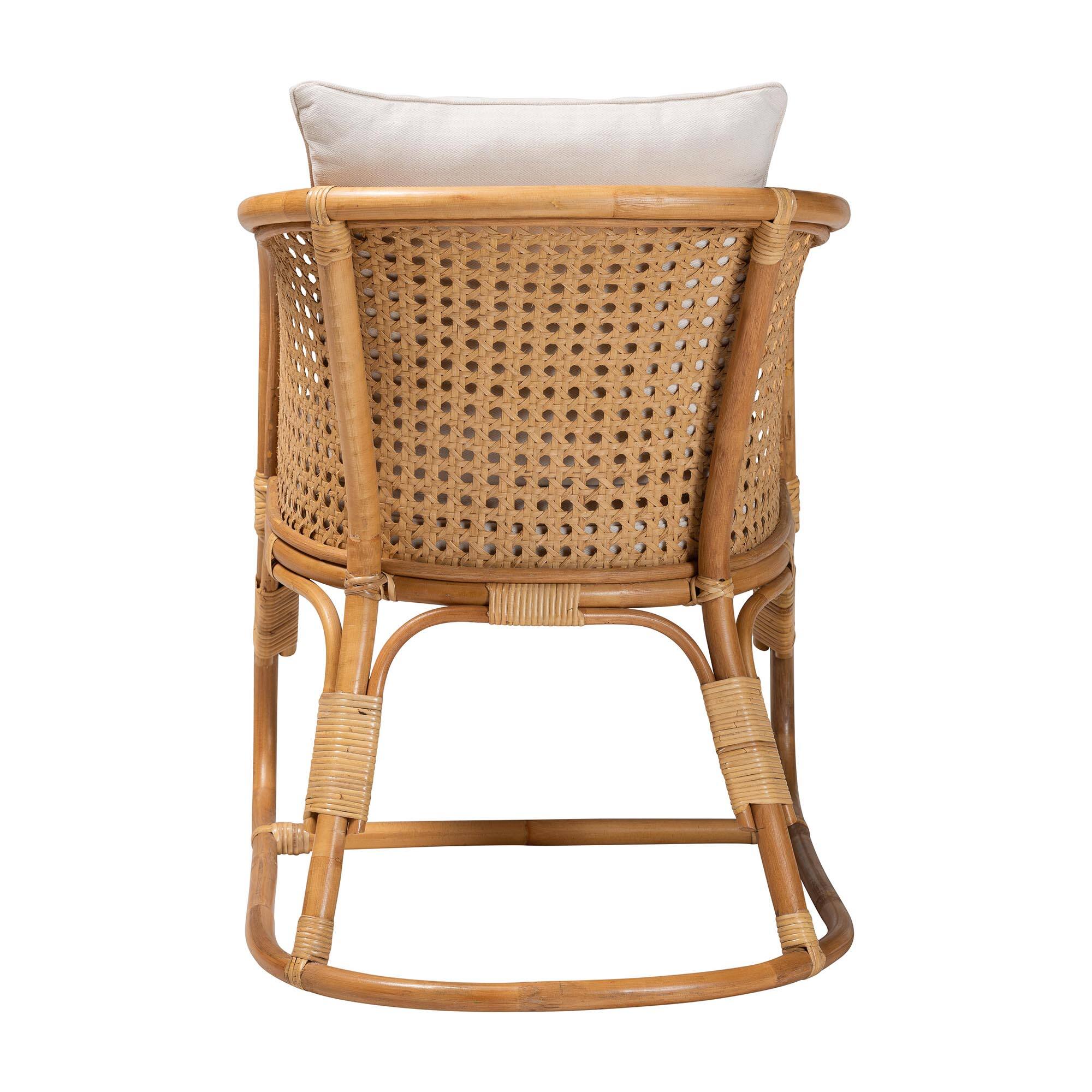 Back. bali & pari - Niko Bohemian Rattan Arm Chair - Light Honey/White.