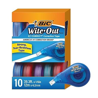 BIC Wite-Out EZ Correct Correction Tape  
AMERICA'S #1 CORRECTION BRAND*  
Strong, Tear-Resistant Tape  

BIC Wite-Out  
10  
39.3ft. x 1/6in  
12m x 4.2mm