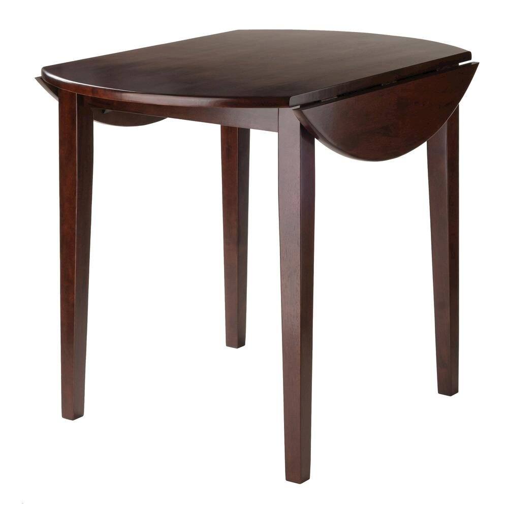 Left. FurniFact - Walnut Small Round Drop Leaf Table – Foldable Dining Table for Spaces - Walnut.