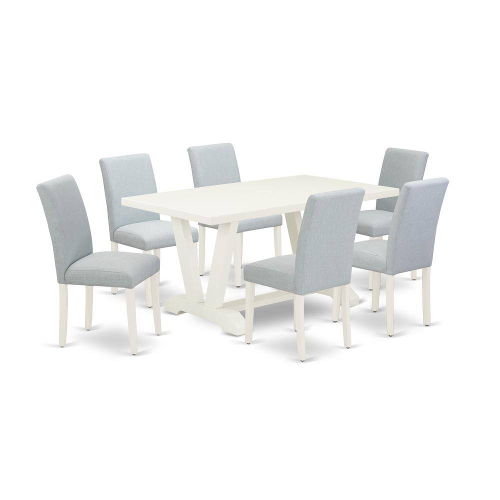 Left. East West Furniture - East West Furniture 7-Piece Dinette Set Includes 6 Modern Chairs with Upholstered Seat and High Back and a Rectangular - Multi-Color.