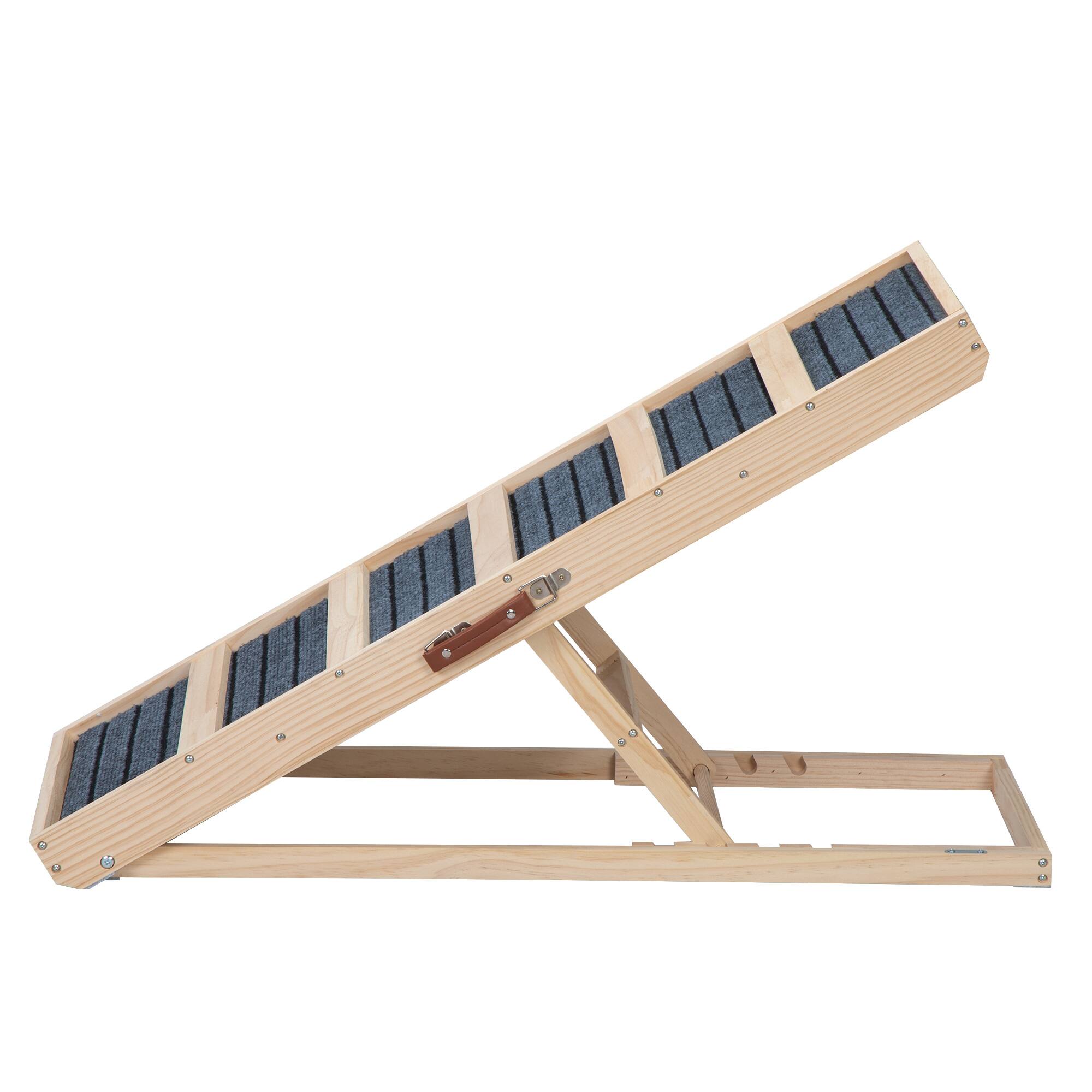Back. APRILSOUL - 39in Long Wooden Pet Ramp Folding Dog Cat Ramp with Height Adjustment From 16.3in to 24in and Non-Slip Mat for Bed Couch.