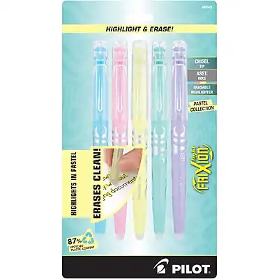 **Highlight & Erase!**
**Chisel Tip Assorted Pastel Collection**
- **Highlights in Pastel**
- **Erases Cleanly**
**87% Up Content**
**Frixion Pilot**
**Highlights & Erases**
**Pastel Collection**
**Pilot**