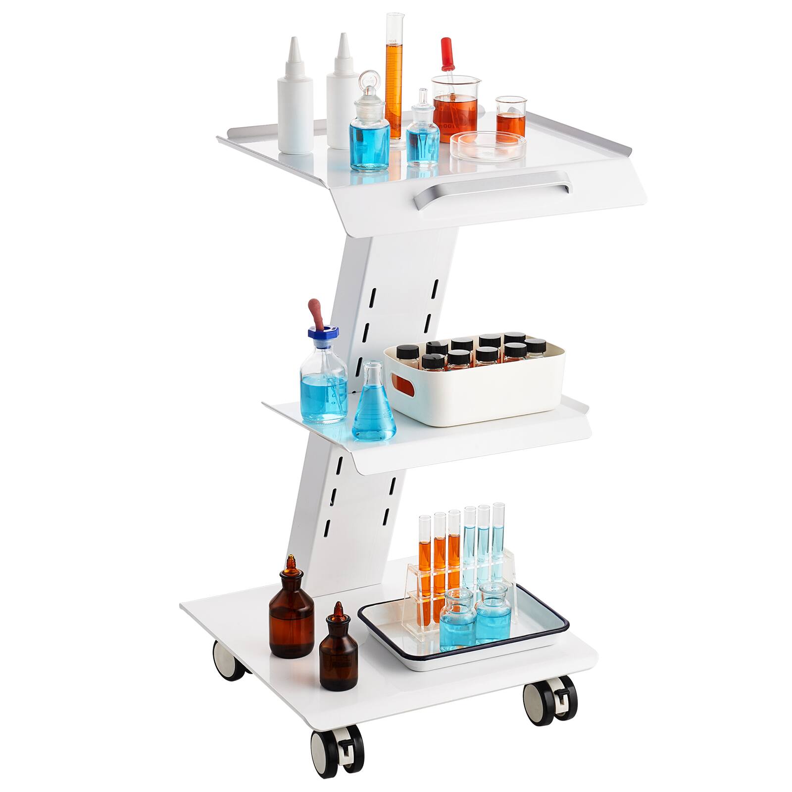 Alt View 5. VEVOR - Lab Trolley, 3-Layer Rolling Lab Cart with Built-in Socket, Tray Rolling Clinic Cart with Swivel Wheels, 220lbs Capacity - White.