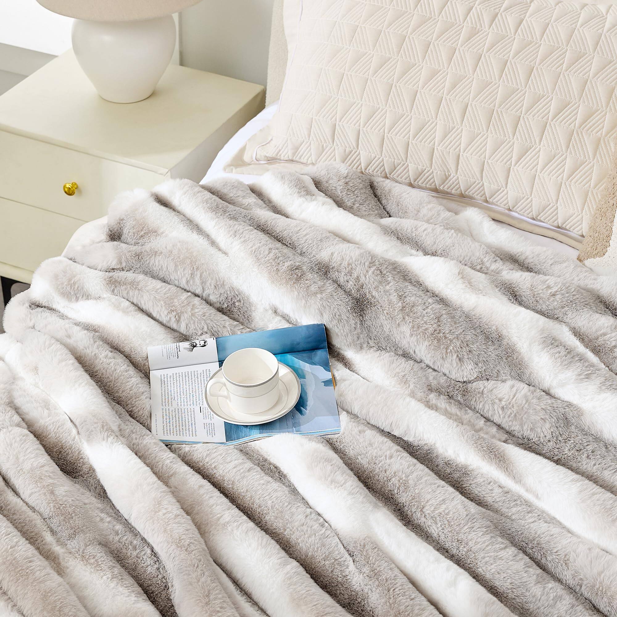 Alt View 1. ThinkLink Electronic - Faux Rabbit Throw Blanket - 850gsm Thick & Warm  Ultra Soft Plush For Couch Bed Sofa Ideal Gift Women 60" * 80" Grey - Beige 60" × 80".