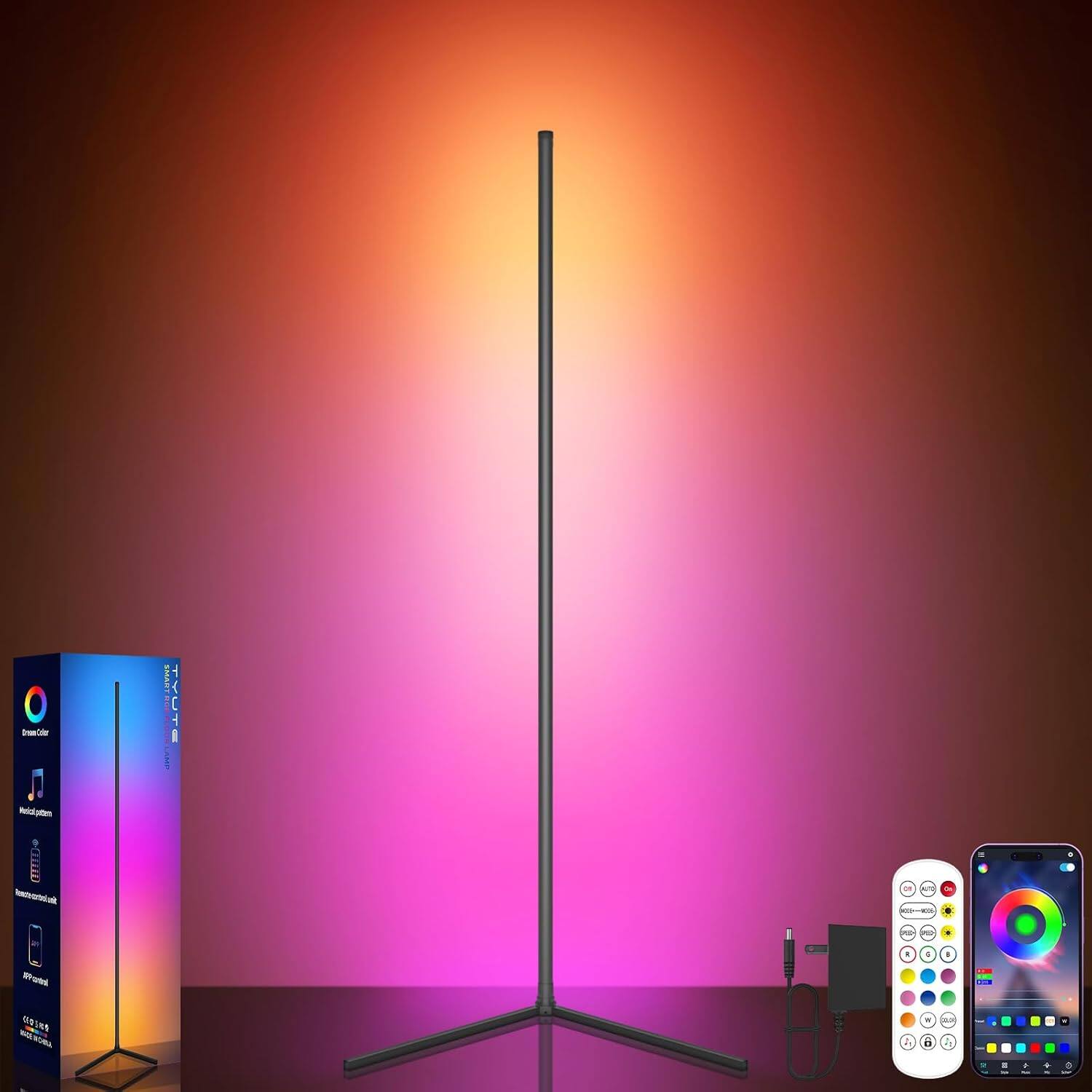 The Best Inks - Lamp Floor Lamp Led Smart Modern aluminum Corner Ambient Lighting with Remote Color Changing Dimmable - Black