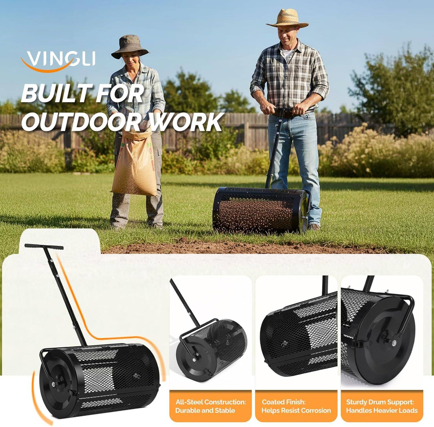 VINGLI BUILT FOR OUTDOOR WORK

All-Steel Construction: Durable and Stable
Coated Finish: Helps Resist Corrosion
Sturdy Drum Support: Handles Heavier Loads
