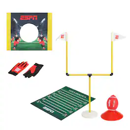 ESPN - Kids Football Game Includes Field Goal Post, Passing Target, and Receiver Gloves - Red