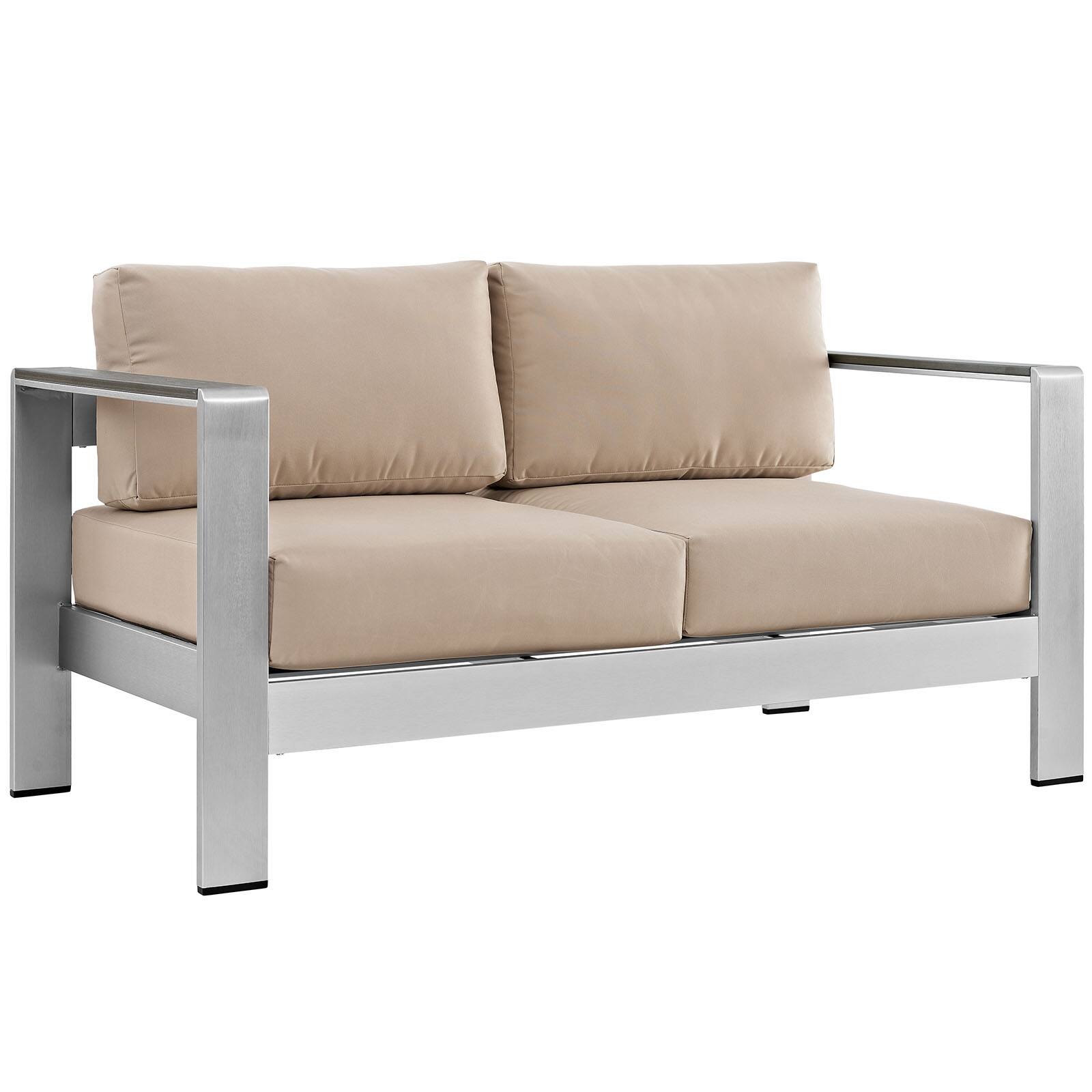 Angle. Modway - Shore Outdoor Patio Aluminum Loveseat by Modway - Silver Beige.