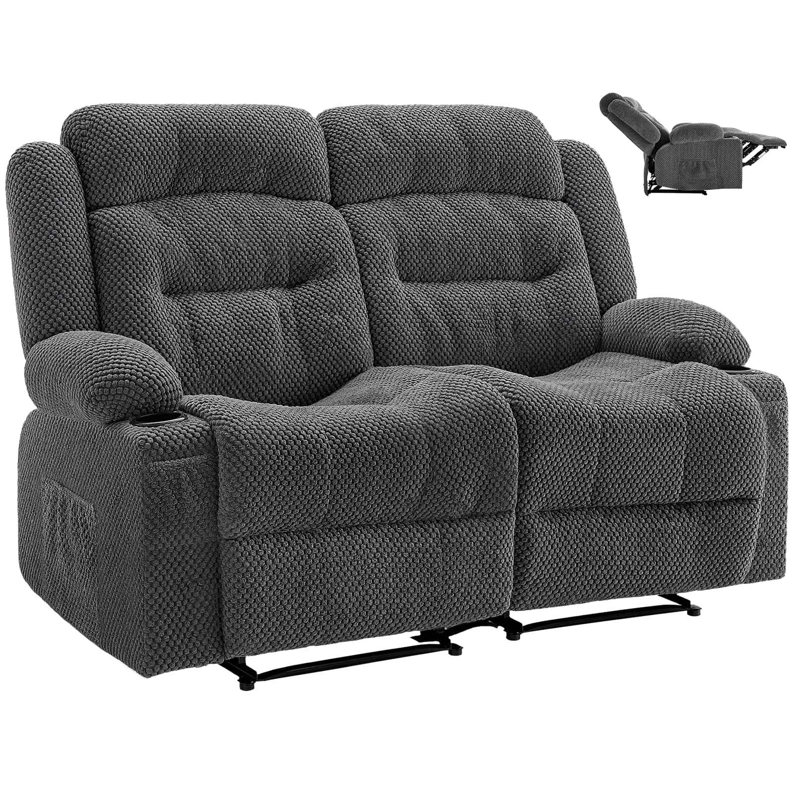 VEVOR - Loveseat Recliner Sofa, Manual Reclining Couch with Heating and Massage, Soft Corduroy Recliner Sofa with USB Ports - Gray