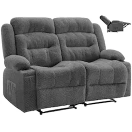VEVOR - Loveseat Recliner Sofa, Manual Reclining Couch with Heating and Massage, Soft Corduroy Recliner Sofa with USB Ports - Gray