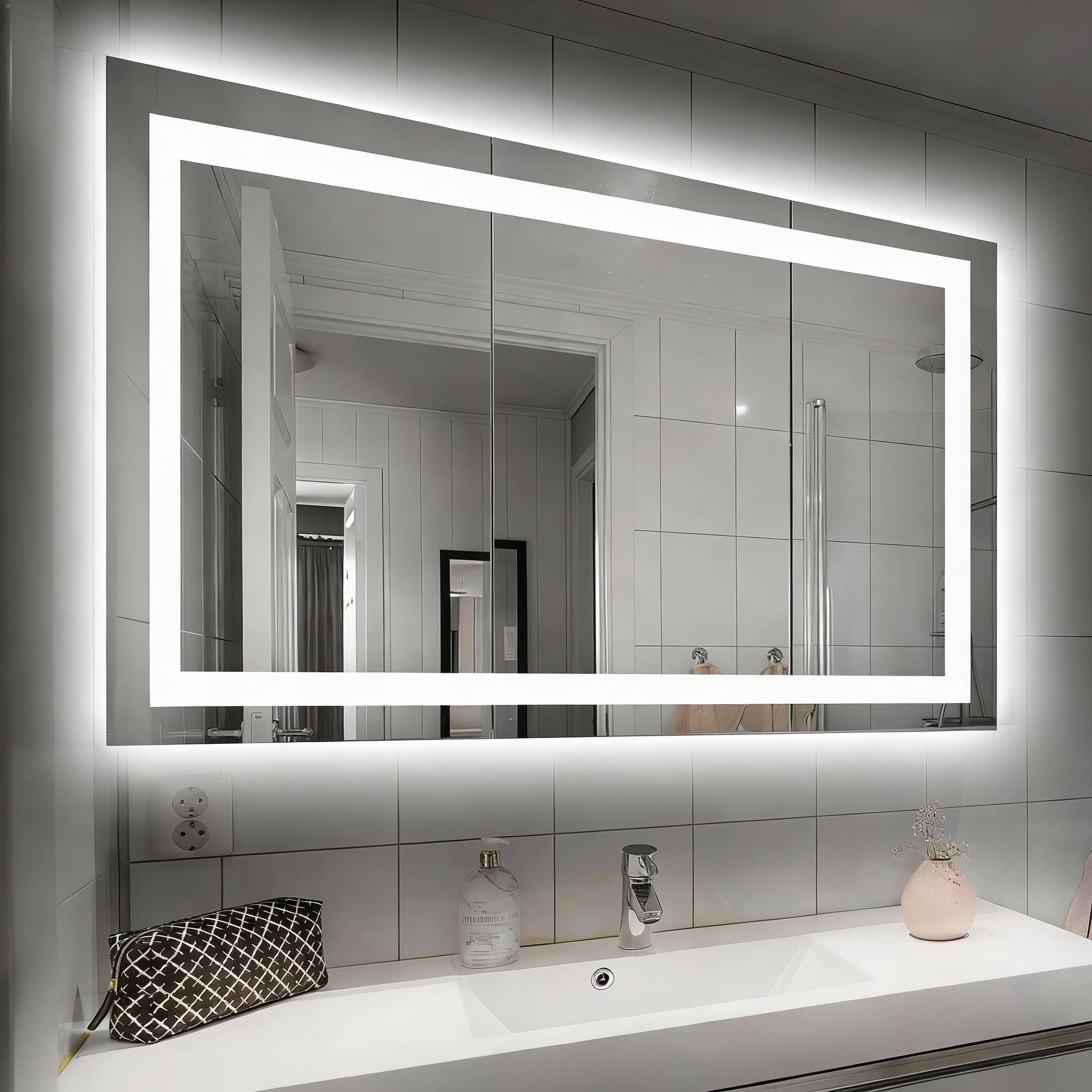 METALTON - Led Bathroom Mirror With Lights Anti fog Dimmable Backlit Front Lit Smart Vanity Memory Function Shatterpro - Led Bathroom Mirror (3 Light Modes) 32"L x 40"W