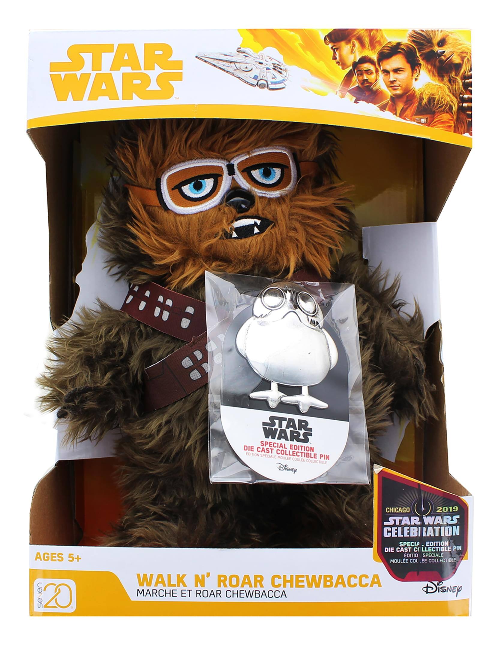 STAR WARS  
STAR WARS DIE SPECIAL EDITION CAST COLLECTIBLE EDITION SPECIALE PIN MOULLE COULEUR COLLECTIBLE  
Disney  
AGES 5+  
seven 20 CHICAGO 2019  
STAR WARS CELEBRATION SPECIALE EDITION DIE CAST COLLECTIBLE PIN EDITIO SPECIALE MOULCE COLLECTIBLE  
WALK N' ROAR CHEWBACCA  
MARCHÉ ET ROAR CHEWBACCA  
Disney