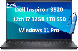 Dell - Inspiron 15 15.6" FHD 120Hz Laptop - Intel Core i7 with 32GB Memory - 1TB SSD - Windows 11 Pro - Black