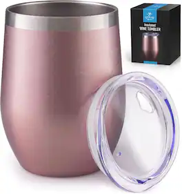 Zulay Kitchen - 12oz Stemless Stainless Steel Tumbler - Double Wall Vacuum Insulated Cups With Lids - Rose Gold