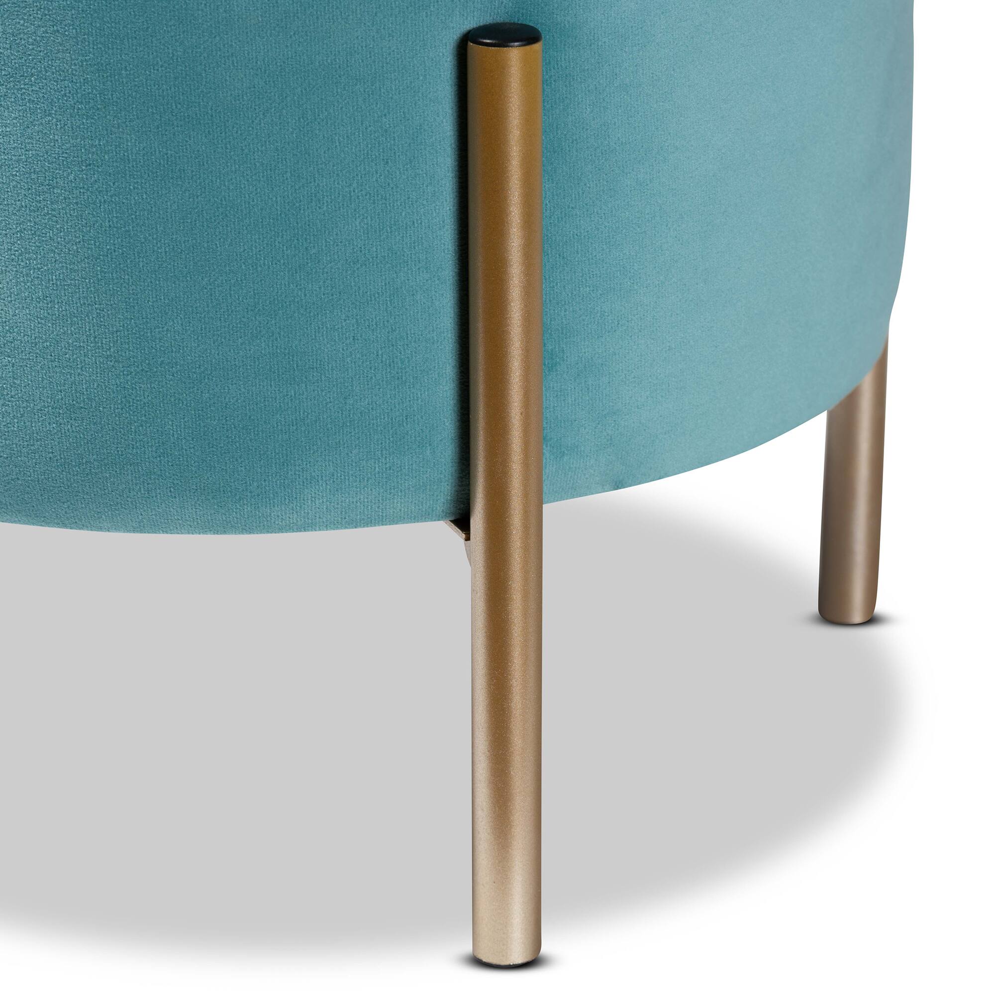Back. Baxton Studio - Malina Contemporary Glam and Luxe Velvet Fabric Upholstered and Gold Finished Metal Storage Ottoman - Sky Blue/Gold.