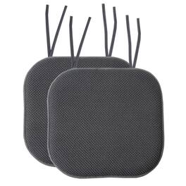Sweet Home Collection - Honeycomb Memory Foam Non-Slip 16" x 16" Chair Cushion Pad with Ties, 2-Pack - Charcoal