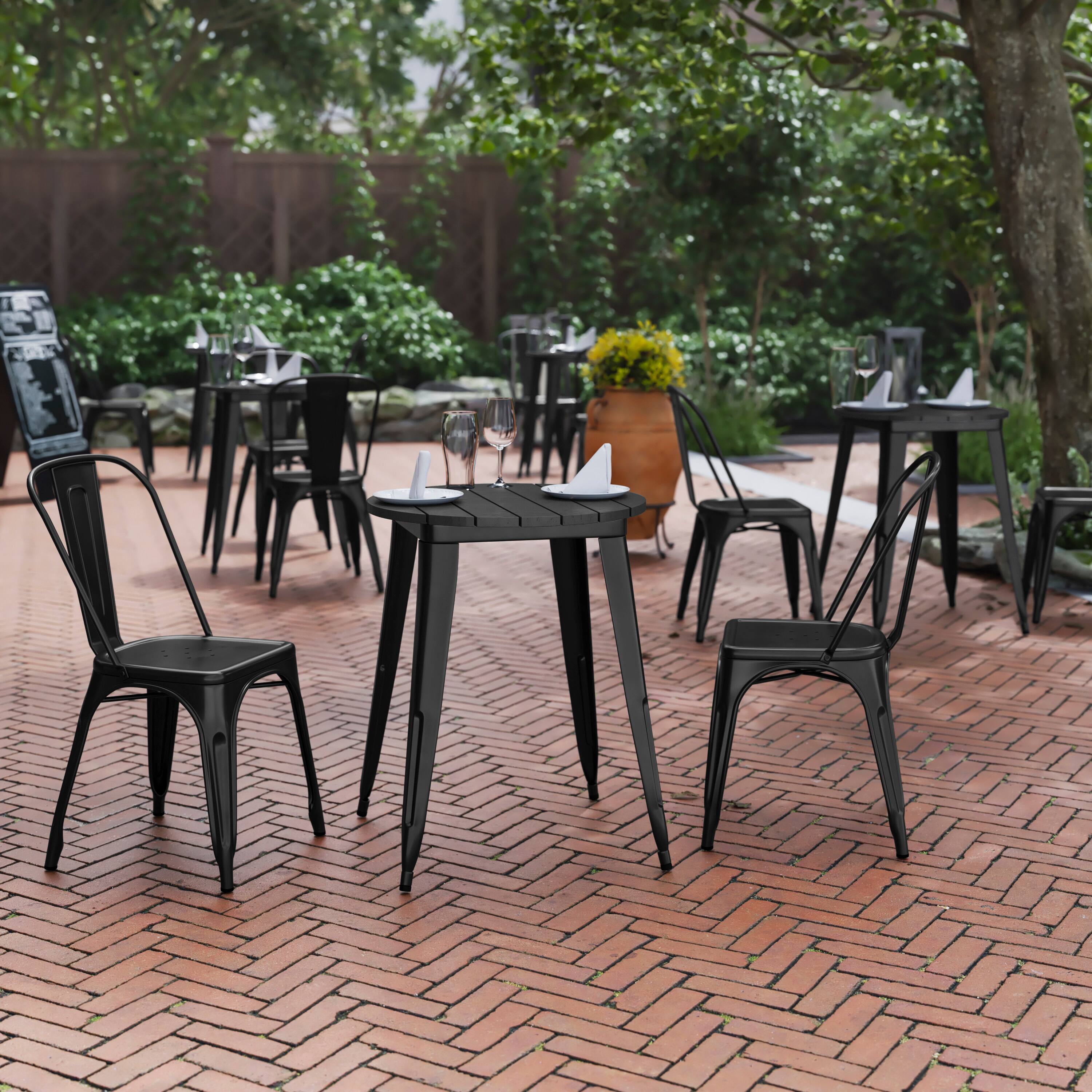 Alt View 1. Flash Furniture - Declan Commercial Grade Indoor/Outdoor Dining Table, 23.75" Round All Weather Black Poly Resin Top with Black Steel Base - Black.