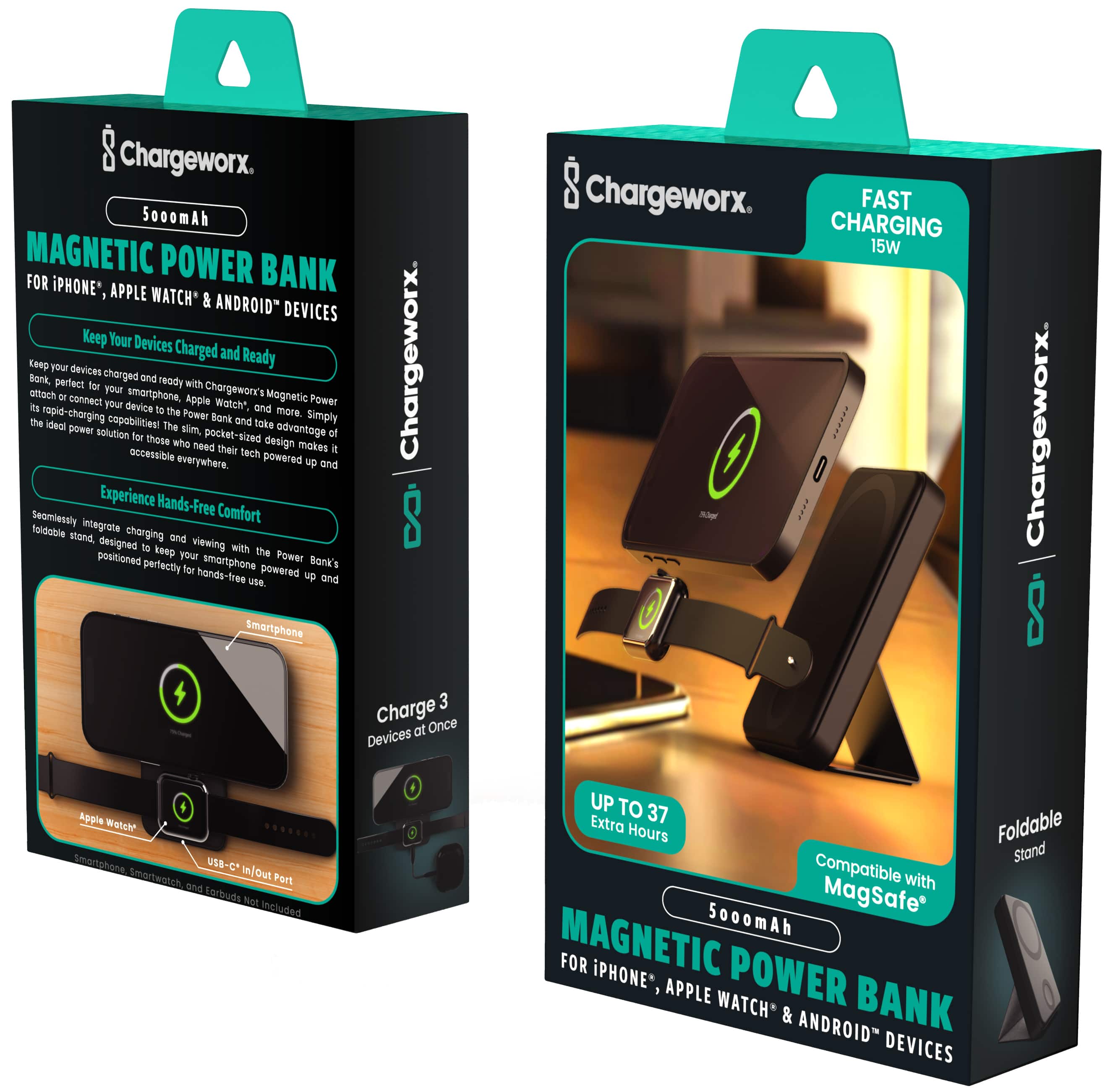 Chargeworx 5000 mAh MagSafe Power Bank with Stand and Apple Watch