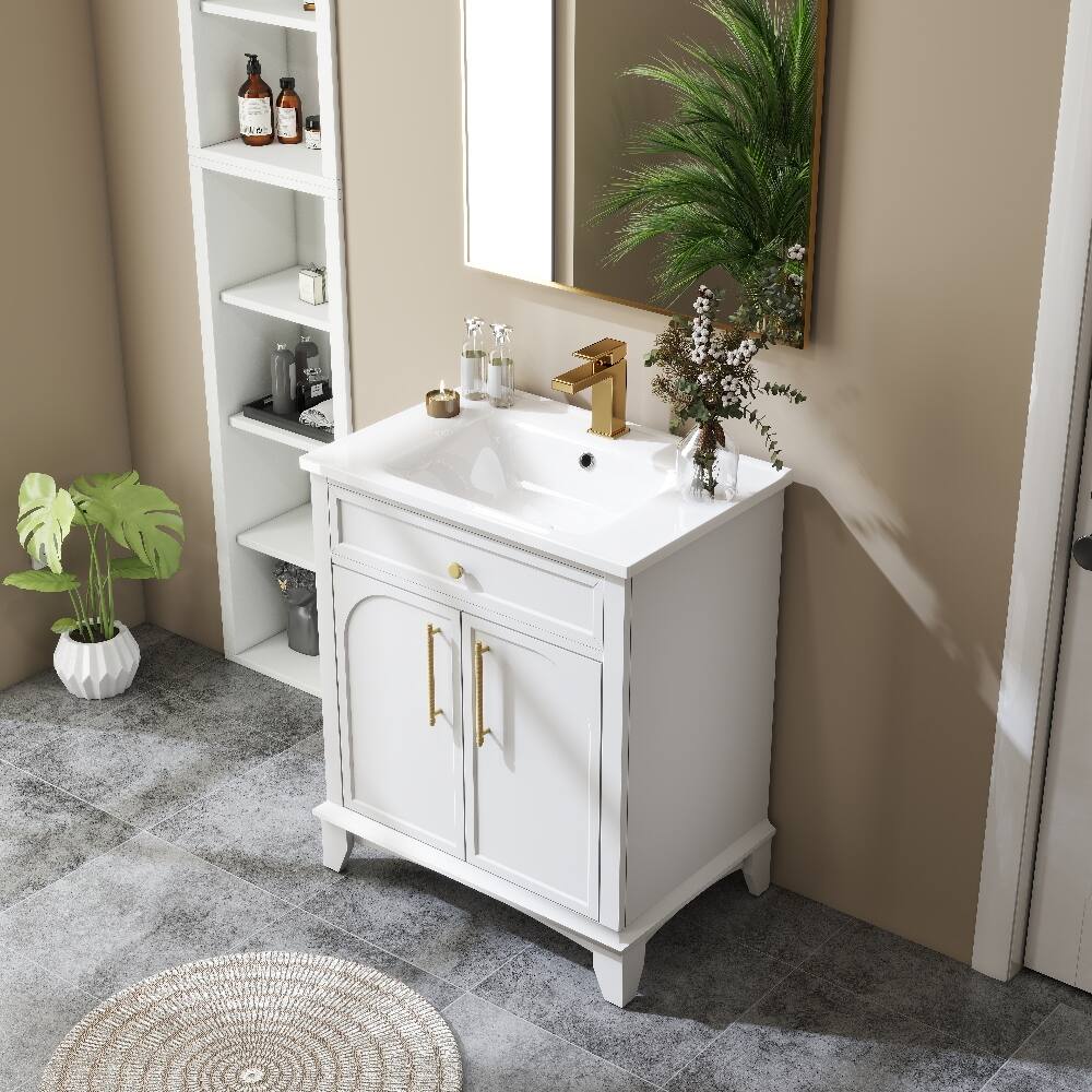 Alt View 7. Loheer - Loheer 28 inch bathroom vanity with sink White Freestanding Cabinet - White.