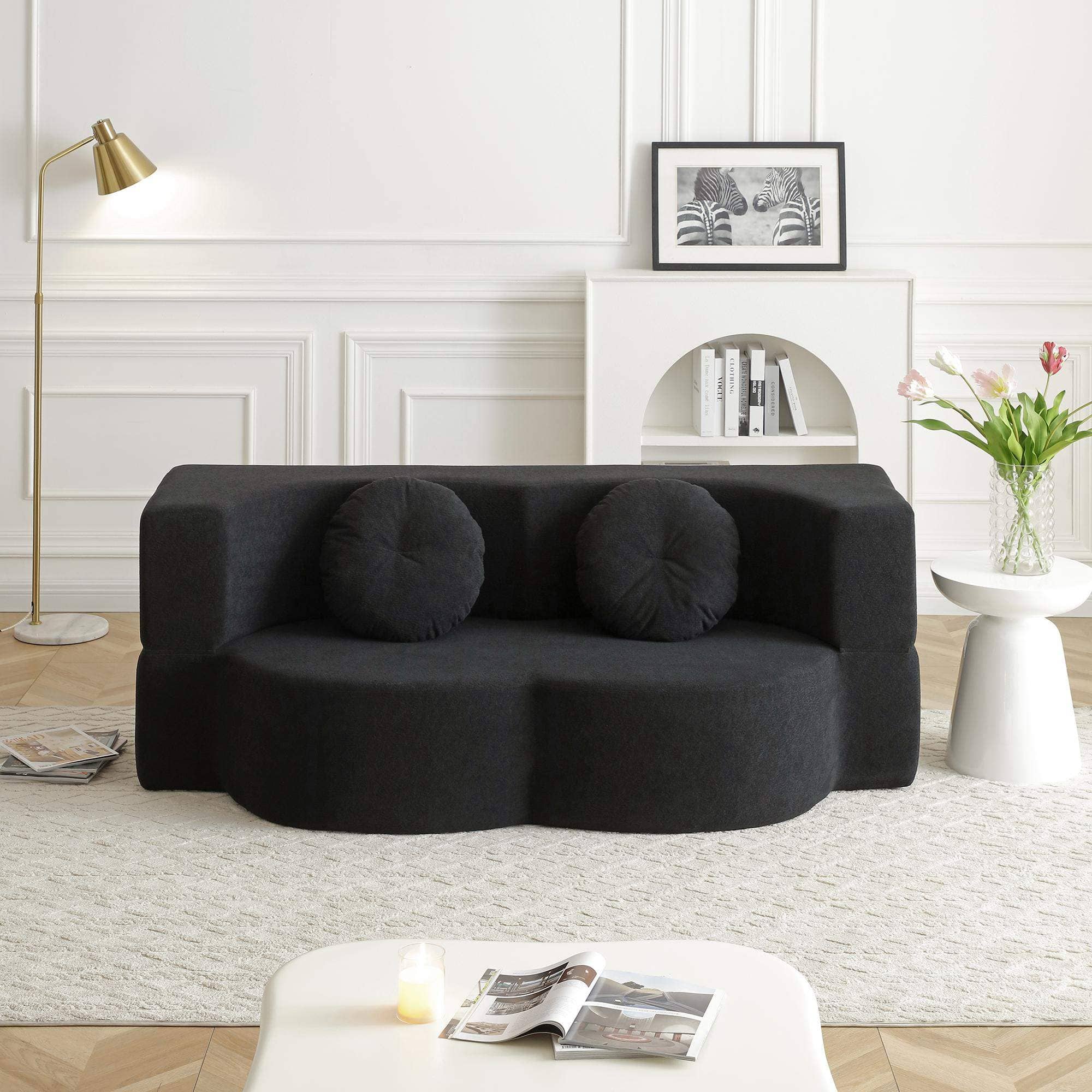 Roomtec - 2in1 Folding Sofa Bed with Pillow Twin Sleeper Sofa Floor Futon Loveseat Couch Foam Folding Mattress Sleeper for Living - Black