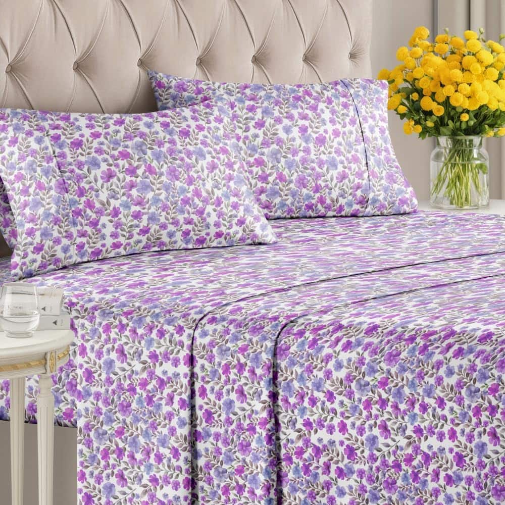 CGK Linens - Luxuriously Soft 4-Piece Floral Sheet Set - Wrinkle-Resistant, Printed Pattern - King - Design 179