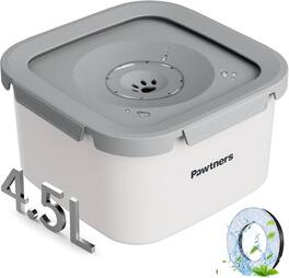 Pawtners - 4.5L No-Spill Stainless Steel Dog Water Bowl with Filter, Floating Disk & Non-Slip Base for Medium-Large Dogs - White