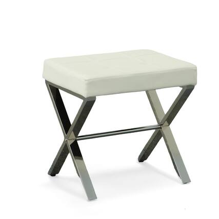 Front. Carolina Chair & Table - Elisabetta Vanity Bench - White/Chrome - White, Chrome.