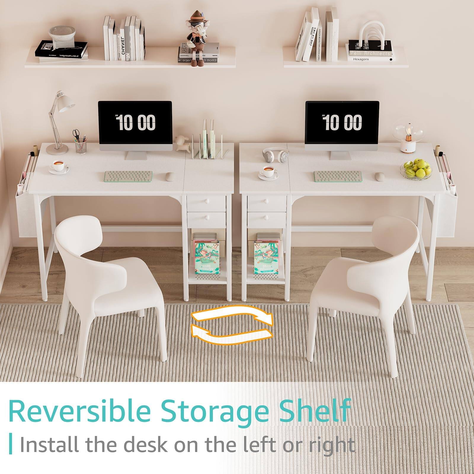 Reversible Storage Shelf  
Install the desk on the left or right
